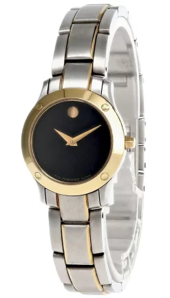 MOVADO Verso Stainless Steel BLK Dial Gold Bezel Women's Watch 0604058