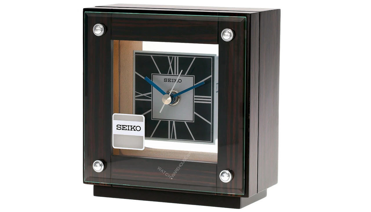 SEIKO Analog Black Dial Square Face Brown Wood Clock QXG126BL 1 SEIKO Analog Black Dial Square Face Brown Wood Clock QXG126BL