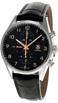 TAG HEUER Carrera AUTO 43MM Black Dial Leather Men's Watch CAR2014.FC6235