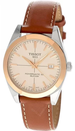 TISSOT Gentleman AUTO 40MM 18K Rose Gold Bezel Leather Men's Watch T927.407.46.261.00