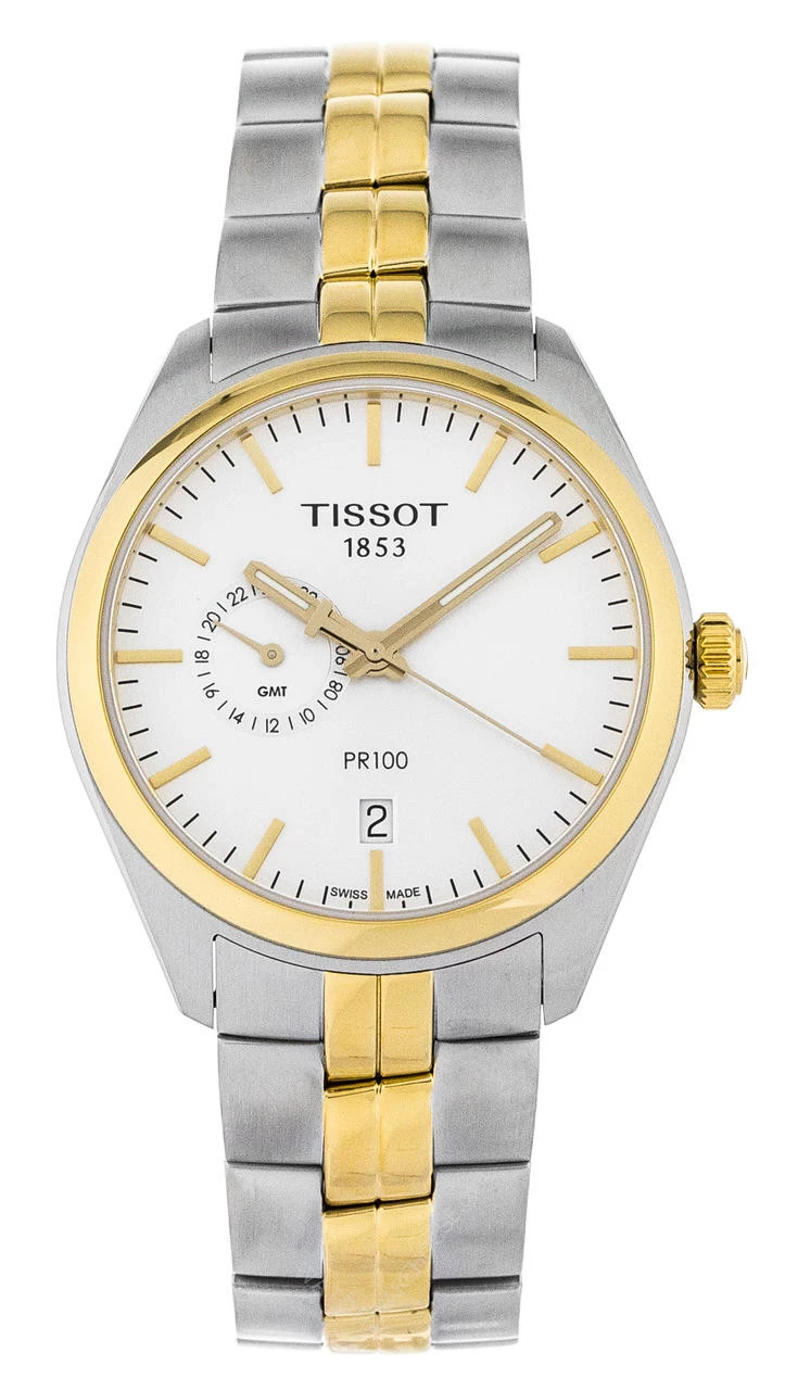 TISSOT PR 100 Dual Time 39MM Two-Tone Silver Dial Watch T101.452.22.031.00 1 TISSOT PR 100 Dual Time 39MM Two-Tone Silver Dial Watch T101.452.22.031.00