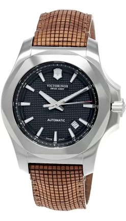 VICTORINOX I.N.O.X. 43MM AUTO Black Dial LTHR Strap Men's Watch 241836