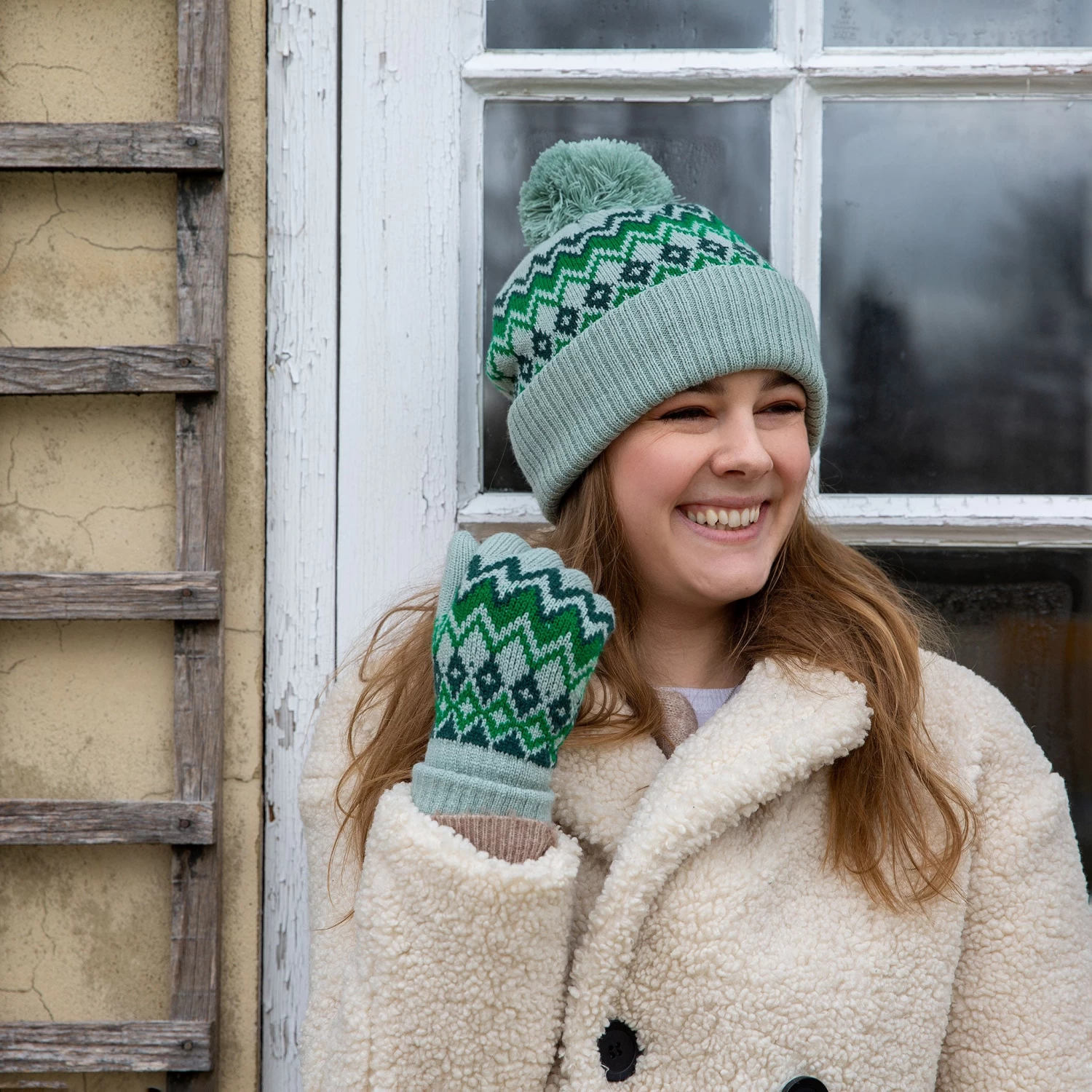 Women’s Jacquard Fair Isle Knitted Bobble Hat 6 Women’s Jacquard Fair Isle Knitted Bobble Hat - Image 6