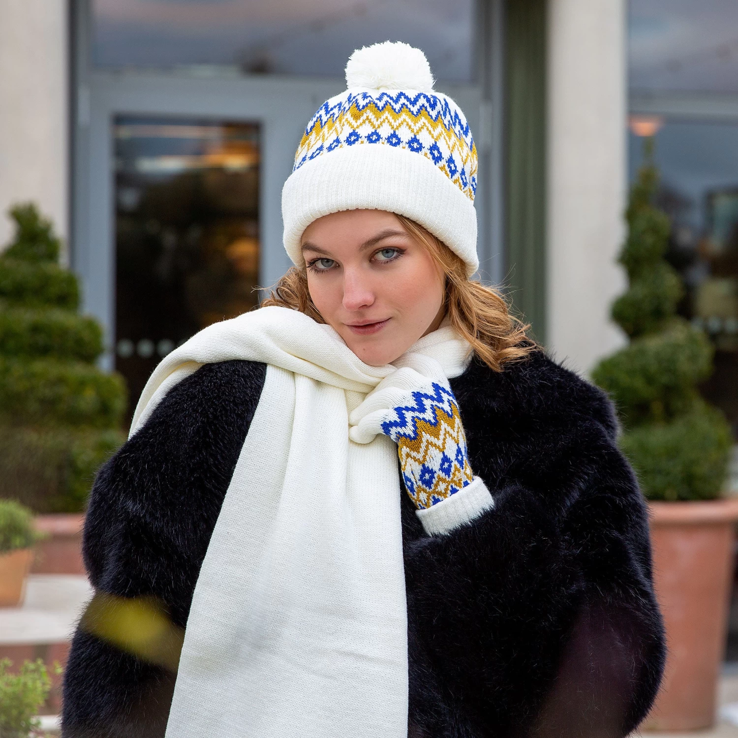 Women’s Jacquard Fair Isle Knitted Bobble Hat 2 Women’s Jacquard Fair Isle Knitted Bobble Hat - Image 2