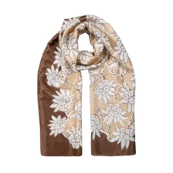 Women’s Floral Print Silk-Like Lightweight Scarf With Border -Fashion Accessories Shop womens floral lightweight scarf beige chocolate scaled