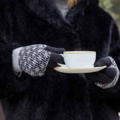 Women’s Jacquard Knitted Gloves With Hash Symbol Pattern 22 Women’s Jacquard Knitted Gloves With Hash Symbol Pattern -Fashion Accessories Shop womens knitted bobble gloves black grey 2