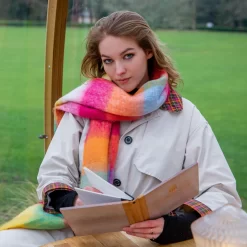 Women’s Large-Checked Blanket Scarf With Tassels -Fashion Accessories Shop womens large check blanket scarf clementine berry