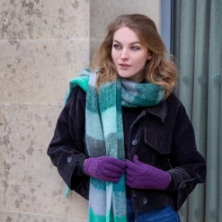 Women’s Large-Checked Blanket Scarf With Tassels -Fashion Accessories Shop womens large check blanket scarf emerald green