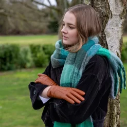 Women’s Touchscreen Three-Point Cashmere-Lined Leather Gloves -Fashion Accessories Shop womens leather cashmere lined gloves cognac