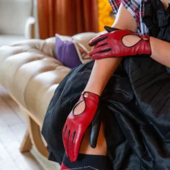 Women’s Touchscreen Leather Driving Gloves -Fashion Accessories Shop womens leather driving gloves red black 2