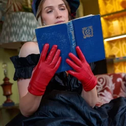 Women's Three-Point Lined Leather Gloves -Fashion Accessories Shop womens leather gloves berry 2