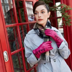 Women’s Wool-Lined Leather Gloves With Buttons And Piping -Fashion Accessories Shop womens leather gloves pink buttons 2