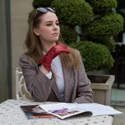 Women’s Wool-Lined Leather Gloves With Buttons And Piping -Fashion Accessories Shop womens leather gloves with buttons berry