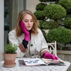Women’s Wool-Lined Leather Gloves With Buttons And Piping -Fashion Accessories Shop womens leather gloves with buttons fuchsia