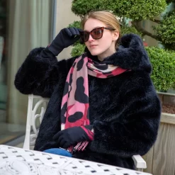 Women’s Colourful Leopard Print Scarf With Tassels -Fashion Accessories Shop womens leopard print scarf berry black