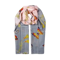 Women’s Butterflies And Buckles Print Silk-Like Lightweight Scarf -Fashion Accessories Shop womens lightweight scarf with butterflies buckles grey scaled