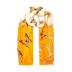 Women’s Butterflies And Buckles Print Silk-Like Lightweight Scarf -Fashion Accessories Shop womens lightweight scarf with butterflies buckles orange scaled