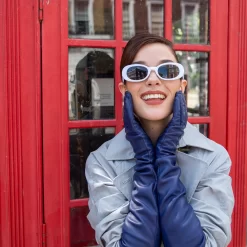 Women's Single-Point Long Above-Elbow Lined Leather Gloves -Fashion Accessories Shop womens long leather gloves blue 1