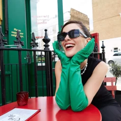 Women's Single-Point Long Above-Elbow Lined Leather Gloves -Fashion Accessories Shop womens long leather gloves emerald green