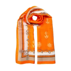 Women’s Nautical Print Silk-Like Lightweight Scarf With Border -Fashion Accessories Shop womens nautical lightweight scarf satin like orange scaled
