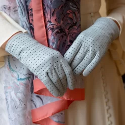 Women’s Perforated Leather Gloves -Fashion Accessories Shop womens perforated leather gloves silver 2