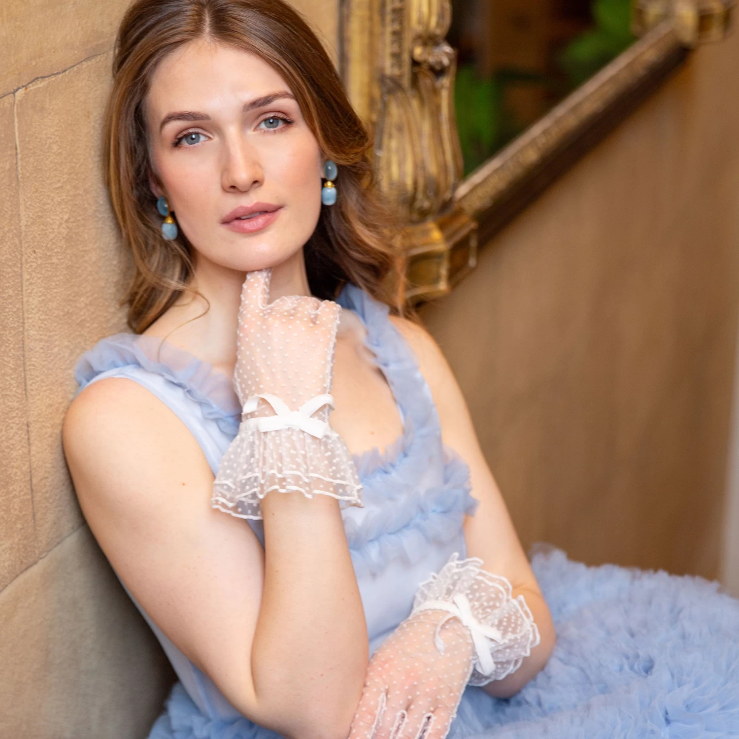 Women’s Spotty Tulle Gloves With Double Cuff And Bow 4 Women’s Spotty Tulle Gloves With Double Cuff And Bow - Image 4