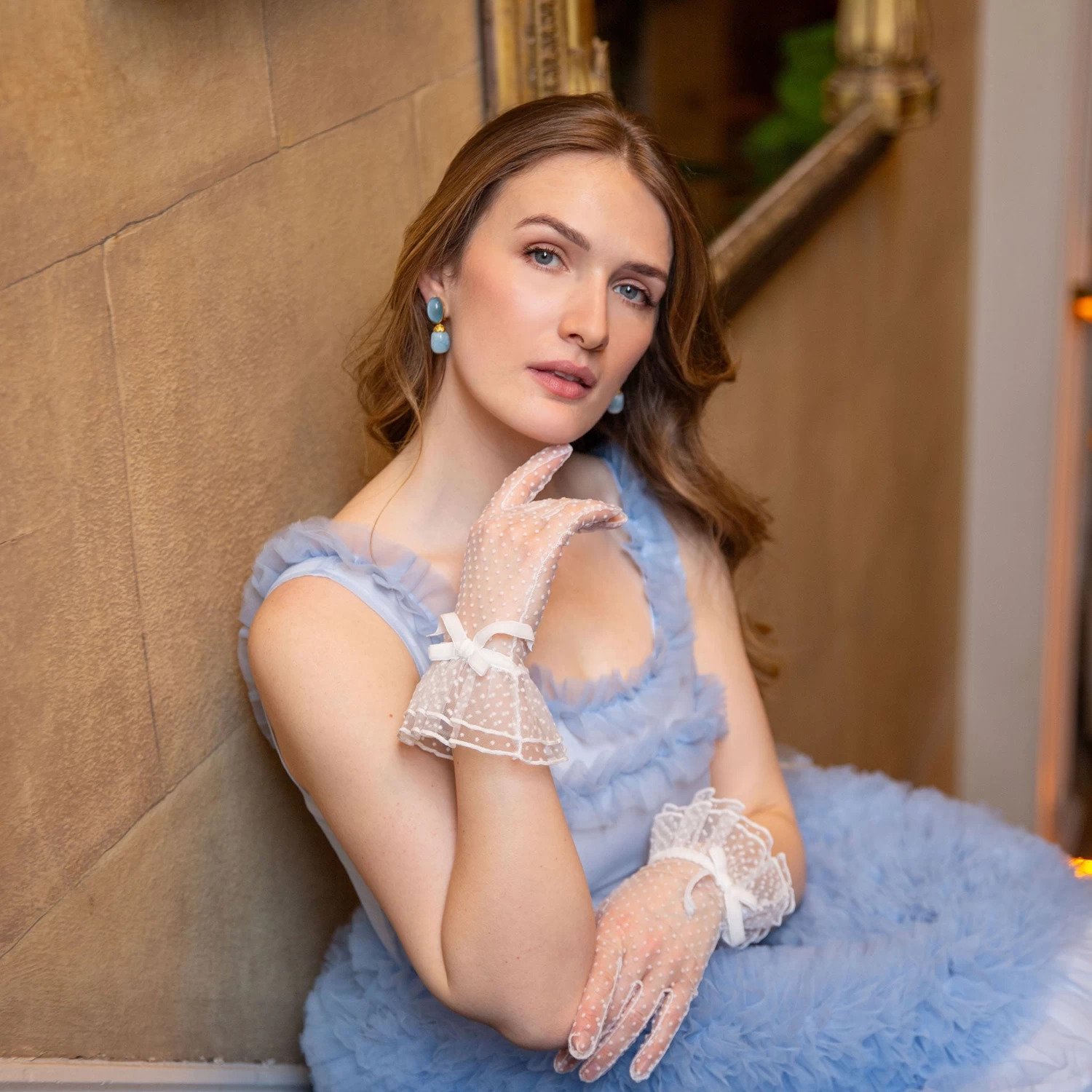 Women’s Spotty Tulle Gloves With Double Cuff And Bow 3 Women’s Spotty Tulle Gloves With Double Cuff And Bow - Image 3