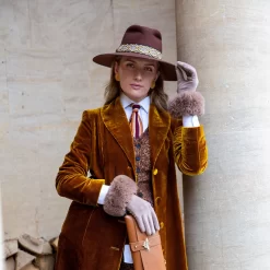 Women's Touchscreen Velour-Lined Faux Suede Gloves With Faux Fur Cuffs -Fashion Accessories Shop womens touchscreen faux suede gloves camel