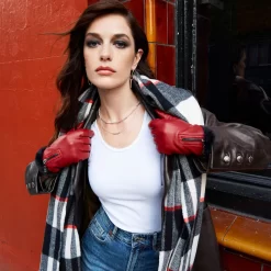 Women’s Touchscreen Faux Fur-Lined Leather Gloves With Zip -Fashion Accessories Shop womens touchscreen leather gloves red