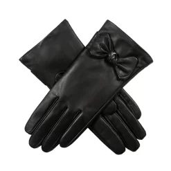 Women’s Touchscreen Wool-Lined Leather Gloves With Bow -Fashion Accessories Shop womens touchscreen leather gloves with a bow black