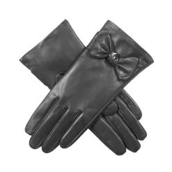 Women’s Touchscreen Wool-Lined Leather Gloves With Bow