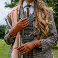 Women's Wool-Lined Leather Gloves With Fur Cuffs -Fashion Accessories Shop womens wool lined leather gloves cognac 2